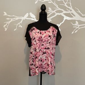 ELLEN TRACY short sleeve pink/black blouse Sz XL A5